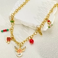 Detailed view of Christmas charms featuring reindeer and socks on a gold chain - Elk Necklace