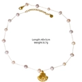 Elegant 14K gold-plated stainless steel necklace with pink pearls and shell pendant - Pink Purple Pearl Scallop Style (XBX25091604)