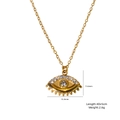Collier en acier inoxydable doré avec œil maléfique, diamants blancs et chaîne de 40+5cm - Style Mauvais Œil (XBN25093212)