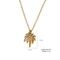 Collier en acier doré avec pendentif palmier serti de pierres de zircone blanches - Style Palmier Tropical (XBN25093213)