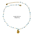 Blue crushed stone and natural pearl necklace with golden seashell pendant 14K gold plated - Light Blue Beaded Conch Style (XBX25091605)