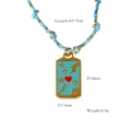 Sky blue enamel tarot pendant necklace with red heart and woven rope strap - Sky Blue Tarot Card Pendant (XB2506024)