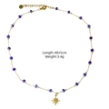 Blue beads and gold star pendant stainless steel necklace, 40+5cm length - Dark Blue Square Bead Hexagram Style (XBX25091609)
