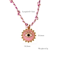 Pink evil eye charm necklace in titanium steel with hand-braided adjustable cord - Pink Evil Eye Pendant (XB2506028)