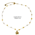 Gold stainless steel necklace with yellow beads and small vintage radio pendant - Yellow White Square Bead Radio Style (XBX25091610)