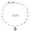 Light luxury gold necklace with sky blue beads and teardrop pendant in 14K gold stainless steel - Sky Blue Round Bead Water Drop Style (XBX25091611)