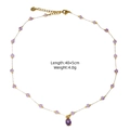 Elegant 14K gold plated stainless steel necklace with purple stones and pearls - Purple Cube Bead Gemstone Style (XBX25091612)