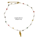 Elegant beaded necklace with colorful stones, natural pearls, and golden fish pendant - Colorful Micro Bead Gold Fish Style (XBX25091615)