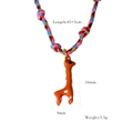 Handmade woven cord necklace with orange enamel giraffe pendant and colorful string details - Orange Giraffe Pendant (XB2506033)