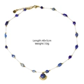 Elegant gold-plated stainless steel necklace with blue natural stone beads and solar pendant - Lapis Crushed Stone Sun Style (XBX25091616)