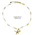 Ocean-themed necklace with shell beads, starfish pendant, and 14K gold stainless steel chain - Shell Beaded Starfish Evil Eye Style (XBX25091619)