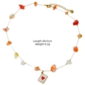 Elegant 14K gold plated stainless steel necklace with colorful stones and Ace of Hearts charm - Multicolor Crushed Stone Ace of Hearts Style (XBX25091623)