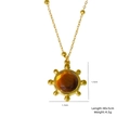 Collier doré vintage avec pendentif soleil, pierre œil de tigre et chaîne à billes - Style Rond Rayon de Soleil (XBX25091701)