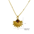 Collier vintage tournesol doré avec pierre œil de tigre ronde sur fond blanc uni - Style Tournesol (XBX25091703)