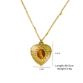 Collier cœur vintage avec incrustation d'œil de tigre brun et chaîne à perles dorées - Style Cœur Rayonnant (XBX25091704)
