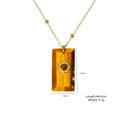 Collier doré vintage avec pendentif rectangulaire en œil de tigre et fleur de soleil - Style Tournesol Rectangulaire (XBX25091706)