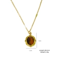 Collier doré vintage avec pendentif ovale en œil de tigre et détails de dimensions - Style Motif Ovale Vintage (XBX25091708)