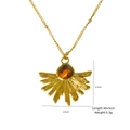Collier vintage doré avec pendentif oeil de tigre rayonnant et chaîne perlée - Style Ornement Soleil Rayonnant (XBX25091709)