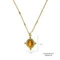 Collier vintage en or avec pendentif ovale en œil de tigre et détails de bord perlé - Style Ovale Perlé Vintage (XBX25091716)