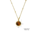 Collier doré avec pendentif rond en œil de tigre, chaîne perline, diamètre 1,15 cm - Style Bordure Corde Torsadée (XBX25091719)
