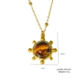 Collier doré vintage avec pendentif soleil serti d'une pierre œil de tigre ronde - Style Chaîne à Billes Forme Soleil (XBX25091723)