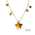 Collier étoile doré avec pendentif oeil de tigre et chaîne à perles 40cm plus 5cm - Style Pierre Perlée Étoile (XBX25091726)