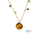 Collier avec pendentif oeil de tigre en goutte, chaîne étoile dorée et perles brunes - Style Étoile en Goutte à Plusieurs Niveaux (XBX25091727)