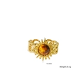 Bague soleil dorée avec pierre oeil de tigre et anneau chaîne pesant 3,1 g - Style Bague Ouverte Chaîne Rayon de Soleil (XBX25091735)