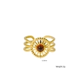 Bague soleil dorée avec pierre oeil de tigre brune et anneau torsadé ajouré - Style Bague Ouverte Torsadée Creuse à Trois Couches (XBX25091736)