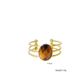 Bracelet jonc doré réglable avec pierre oeil de tigre et monture multicouche de 10,8 mm - Style Bracelet Rigide Ligne Multicouche Ouvert (XBX25091737)