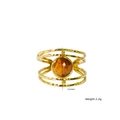 Bague dorée multicouche avec pierre oeil de tigre facettée et diamètre 16,6 mm - Style Bague Ouverte Martelée Parallèle Multicouche (XBX25091741)