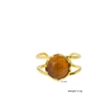 Bague vintage dorée martelée avec pierre œil de tigre ambre de 13,2 mm de large - Style Bague Ouverte Creuse Double Martelée Vintage (XBX25091742)
