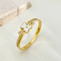Gold titanium steel bangle with white enamel flower and sparkling heart-shaped zircon inlay - Gold
