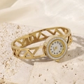 Elegant gold hollow geometric bangle watch with diamond-encrusted bezel and white dial - Line Style