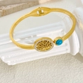 Close-up of gold Tree of Life bracelet with embedded crystals and turquoise stone - Tree Of Life Blue Turquoise Decoration Style (B988)