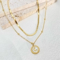 Collana doppia catena dorata a serpente con ciondolo a luna in conchiglia su pietra - Collana a Doppio Strato (N1102) / Bianco