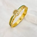 Detail showing Tree of Life charm with white zircon ring and green gemstone band - Green Border Stone Tree Of Life Style (B985)