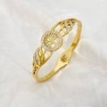 Detailed macro view of gold-plated Tree of Life bangle featuring sparkling white rhinestones - Tree Of Life Net Pattern Decoration Style (B990)