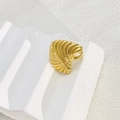 Detailed macro shot of a gold-plated ribbed shell ring showing its unique vintage texture - Irregular Ribbed Style