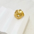 Detailed view of lava-textured gold ring featuring an elegant inlaid pearl detail - Pearl Inlaid Style