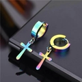 Boucles d'oreilles croix en acier titane arc-en-ciel pour hommes avec anneau poli punk - Arc-en-ciel