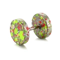 Men's titanium steel dumbbell stud earrings with splattered paint pattern and silver finish - Splatter Yellow