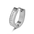 Polished silver stainless steel huggie earrings with double-row pavé micro-inlaid stones - Silver