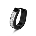 Polished black stainless steel huggie earrings with double row CZ pavé inlay design - Black