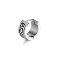 Men's stainless steel hoop earring with black Greek fret pattern on white background - Steel