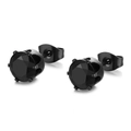 Minimalist black stainless steel stud earrings with six-prong set black cubic zirconia - Style D