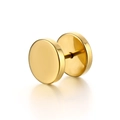 Detailansicht der minimalistischen goldenen Hantel-Ohrstecker aus poliertem Edelstahl - 3mm / Gold