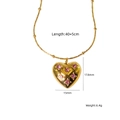 Collier cœur rose doré en acier avec chaîne perlée 40+5cm et pendentif de 17,8mm de haut - Style Cœur Zirconium Rose (XBN250937-02)