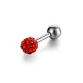 Polished stainless steel barbell stud featuring a vibrant red crystal pavé ball - Red