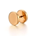 Detailaufnahme der roségoldenen Barbell-Ohrstecker aus poliertem Edelstahl - 3mm / Roségold
